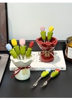 Keramiek Leuke stijl High-end cadeau Fruitvorkhouder Set Stijlvolle dessertvorken Fruitprikkers Container Kleine keramische vaasornament
