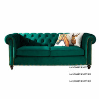 Canapé-lit Chesterfield trois places en velours et bois, nouveau modèle, pas cher, pour le salon