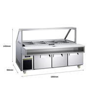 NE-1112 Plateau en verre complet 1.5m Équipements de cuisine Comptoir de saladette Table de préparation de sandwichs refroidie par air avec conteneurs GN