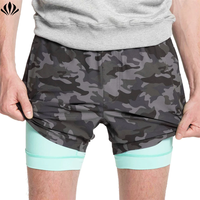 Short de sport 2 en 1 pour hommes de haute qualité Short de course Ceinture élastique Short de sport camouflage avec poches