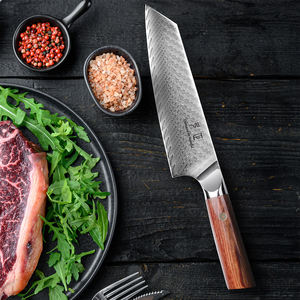 سكين مطبخ ياباني احترافي بنمط كيريتسوكي، سكين شيف سانتوكو من الفولاذ الدمشقي مع مقبض من خشب الباكا - Product Image 2