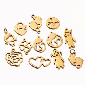 Colliers avec pendentifs <span class=keywords><strong>en</strong></span> forme de cœur, <span class=keywords><strong>en</strong></span> acier inoxydable plaqué or 18 carats, pour maman, famille, garçon, fille, cadeaux pour la fête des mères, fournitures de bijoux - Product Image 2