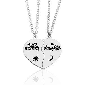 Juego <span class=keywords><strong>de</strong></span> 2 Collares <span class=keywords><strong>de</strong></span> Acero Inoxidable con Colgante <span class=keywords><strong>de</strong></span> Sol y Luna, Corazón y Rompecabezas, Regalo <span class=keywords><strong>de</strong></span> Joyería para Mamá, Hija o Hijo - Product Image 3
