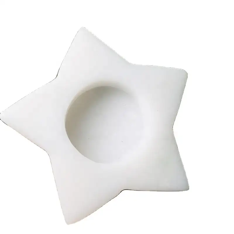 गर्म बिक्री प्राकृतिक चिकित्सा स्टार आकार सफेद संगमरमर जेड कैंडलस्टिक शेवरॉन नीलम मोमबत्ती-धारकों नक्काशी