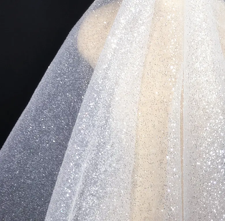 부드럽고 단단한 메쉬 반짝이 파우더 반짝이 밝은 메쉬 거즈 스팽글 패브릭 웨딩 드레스 베일 디자이너 의류 패브릭