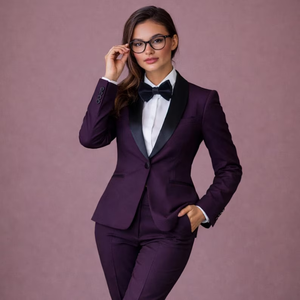 Costume de smoking violet pour femme, ensemble élégant blazer et pantalon, tenue de soirée formelle sophistiquée, ensemble chic et ajusté pour affaires, luxe - Product Image 1
