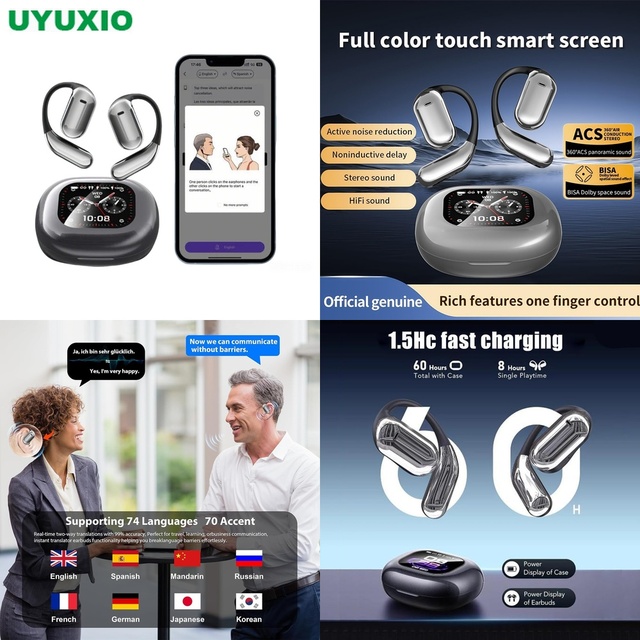Pro AI Translator Earbuds 144 Languages with Screen Box Wireless Open Ear Headset Real Time Voice Interpreter for Business