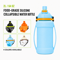 Bouteille d'eau pliable personnalisée 2L en silicone de qualité alimentaire, anti-fuite, avec paille, large ouverture, sangle d'épaule, fournisseur OEM ODM, usine
