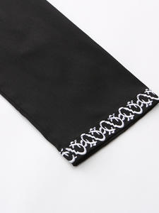 ثوب رجالي إسلامي متواضع مطرز على الطراز المغربي بغطاء للرأس، أسود من البوليستر مع سحاب وجيوب، متوفر بالجملة، قابل للتنفس - Product Image 4