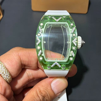 Montre mécanique pour femme, boîtier personnalisé en cristal vert 07-02, incrustation de diamants, design géométrique taillé, idéale pour les banquets d'affaires