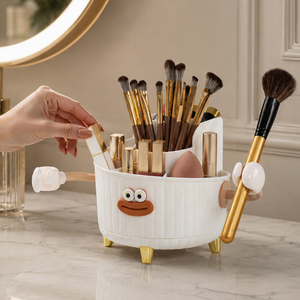 Organizador de Cosméticos de Plástico con Diseño de Caricatura, Almacenamiento de Maquillaje con Rostro Divertido, Soporte Giratorio para Tocador - Product Image 6