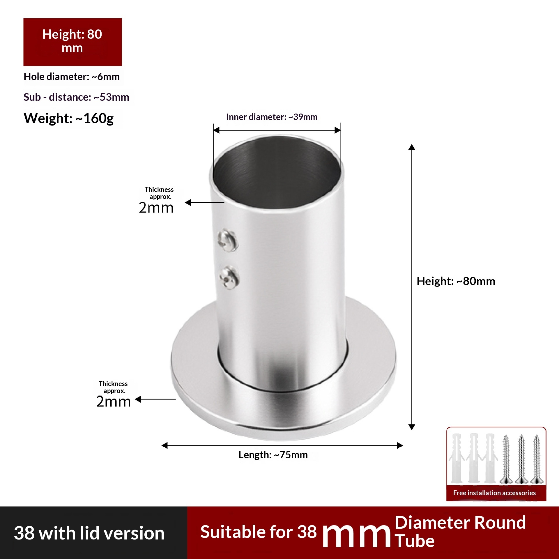 Pied de 8 cm de hauteur, taille 38 (avec couvercle)