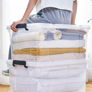 Grandes recipientes de armazenamento plásticos transparentes da caixa 55L <span class=keywords><strong>80L</strong></span> 105L do armazenamento para a roupa livros caixas de armazenamento home - Product Image 4