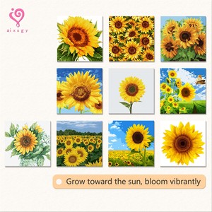 Sunflower <b>Canvas</b> Painting-Framed with Solid Wood Inner <b>Frame</b>-Eco-Friendly Digital Printing-Floral Art-DIY Kit-25x25cm - Product Image 1