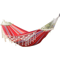 Nouvelle hamac en toile extra-large et extra-épaisse avec barres de sécurité latérales, barres transversales en bois, garniture à franges - Capacité de charge de 300 kg pour l'extérieur