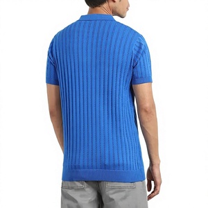 Men's <b>Blue</b> Knitted Short Sleeve <b>Polo</b> <b>Shirt</b> Striped Casual Breathable Cotton Top Regular Fit Custom Manufacture Direct Factory - Product Image 4