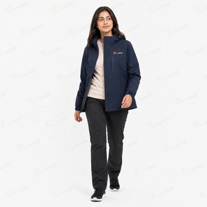 Chaqueta Impermeable con Capucha para Mujer Tiierwear, Cortavientos, de Secado Rápido, Azul Marino, con Cierre, Manga Larga, Sólida, con Logotipo Frontal - Product Image 2