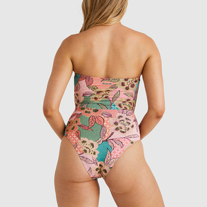 Summer beach print hollow-out strapless one-piece swimsuit, custom eco-friendly nylon one piece swimsuit plus size - Product Image 3