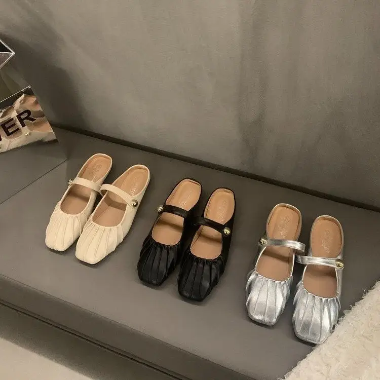Hochwertige Luxusmarke Silber Baotou Half Drag Flat Sandalen Frauen tragen 2023 neue Muller Flip-Flops Frauen