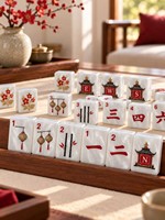 Set Mahjong Amerika Portabel 160 Ubin Akrilik 3D Relief Timbul Permainan Meja Enamel Dengan Kotak Pembawa