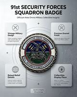 Pièce de collection de l'Équipement de Garde du Corps du 99e Escadron de Sécurité, avec le motto latin Officium Ante Omnia et l'écusson Scorpion Fusils Croisés en émail