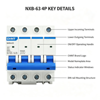 Interruptor Automático Miniatura CHINT NXB-63 6A-63A 1P/2P/3P/4P Tipo C AC230/400V 6kA IP20 CE CB con Certificación UL AC MCB