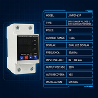 Protecteur de tension et de courant monophasé 2P 220V 63A avec double affichage LED, ignifuge V0, pour rail DIN, à récupération automatique, interrupteurs de sécurité