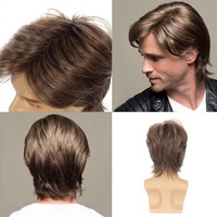 Perruque courte blonde pour hommes, en couches, moelleuse, d'aspect naturel, résistante à la chaleur, synthétique, pour Halloween, cosplay, costume