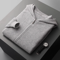 Cardigan en cachemire tricoté pour homme avec capuche, pull doux et chaud pour l'automne et l'hiver