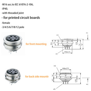 מחבר עגול M16 Din (הרכבה על פאנל): זכר ונקבה, IP40, 3/4/5/6/7/8/12 פינים, התקנה קדמית ואחורית זמינה בשני המקרים - Product Image 4