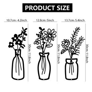 Juego de 3 Adornos de Pared de Flores de Metal Negro Minimalistas, Decoración Rústica Moderna para Sala de Estar, Baño y Dormitorio - Product Image 4