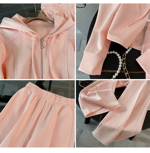 ชุดเซ็ต <span class=keywords><strong>2</strong></span> ชิ้น สไตล์ Y2K สีชมพูอ่อนสำหรับผู้หญิง เสื้อครอปฮู้ดดี้แบบซิป & กางเกงขายาวเอวสูง ชุดลำลองแนวสปอร์ตสตรีทแวร์ - Product Image 3