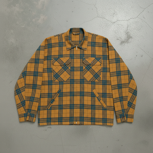 カスタム大人ダブルカラーブロックチェック柄シャツブランクターンダウンカラーコットンフランネルダブルポケットデザインジッパーワークシャツ - Product Image 3