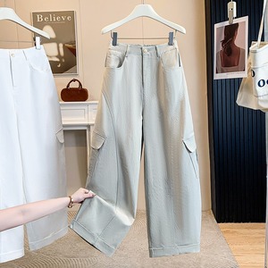 2026 Wholesale <strong>Women</strong> Autumn <strong>Cargo</strong> Wide Leg Pants Flap Pocket High Waist Elastic Back <strong>Cuffed</strong> Hem Oversized Button Fly Two Color - Product Image 1
