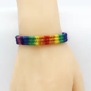 Grueso hecho a mano brasileño Nepal lesbiana LGBT Orgullo Gay pulseras trenzado cuerda hilo Arco Iris pulsera de la amistad
