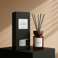 Bouteille diffuseur à roseaux en verre ambré de 150 ml avec couvercle en bois, flacon vide rond pour huiles essentielles d'aromathérapie pour parfum d'intérieur