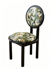 Modern Round Backrest Upholstered Dining Chair, <b>Black</b> Wood <b>Frame</b> Floral Fabric Accent Chair for Living Room Kitchen - Product Image 4