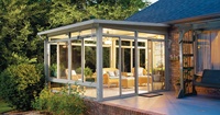 Véranda en verre avec design de toit en arc, balcon, serre et abri en verre, véranda de jardin avec toit rétractable à vendre