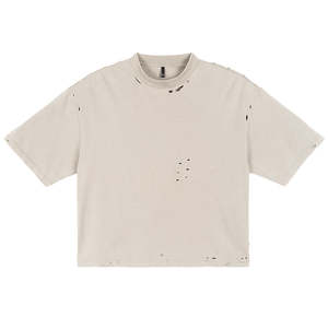 Chaud de haute qualité lavé à l'acide à manches courtes 300 grammes en détresse lourd Boxy court col doux t-shirt - Product Image 2