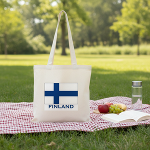 Sac fourre-tout finlandais réutilisable en toile naturelle, sac de courses avec drapeau finlandais, idéal pour un cadeau - Product Image 3