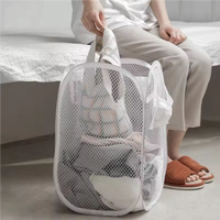 Panier à linge pliable en maille pour salle de bain, gain de place, avec poche latérale et poignées de transport