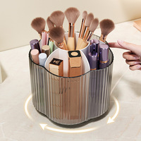 Organisateur de maquillage rotatif à 360° en plastique, boîte de rangement transparente à compartiments, grande capacité, moderne et minimaliste, pour vanité et papeterie