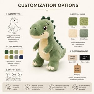 Peluche de Dinosaurio Personalizado, Juguete de Peluche Suave para Niños, Regalo de Peluche de Dibujos Animados, Decoración para el Hogar, Bajo MOQ, ODM, OEM, Poliéster - Product Image 4