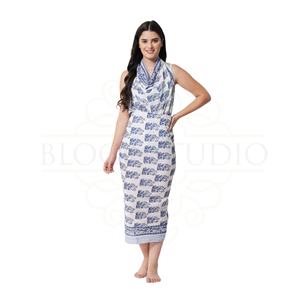 Persian <b>Blue</b> Hand Block Print Cotton <b>Sarong</b> Wrap for Women, Lightweight Bikini Cover-Up, Summer Beach & Resort Wear - Product Image 2