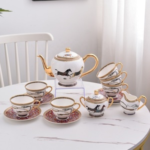 Juego de Tazas de Café de Lujo de Alta Calidad con Borde Dorado para Recepción de Hotel, Juego de 15 Piezas de Tazas y Platos - Product Image 1