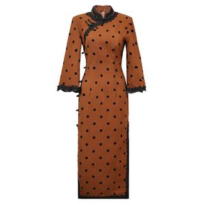 2024 Tang Zhi <span class=keywords><strong>Lian</strong></span> vestido de terciopelo Retro de gama alta para mujer Otoño Invierno Vintage Suzhou Cheongsam mangas grandes vestido de baile de gasa - Product Image 2