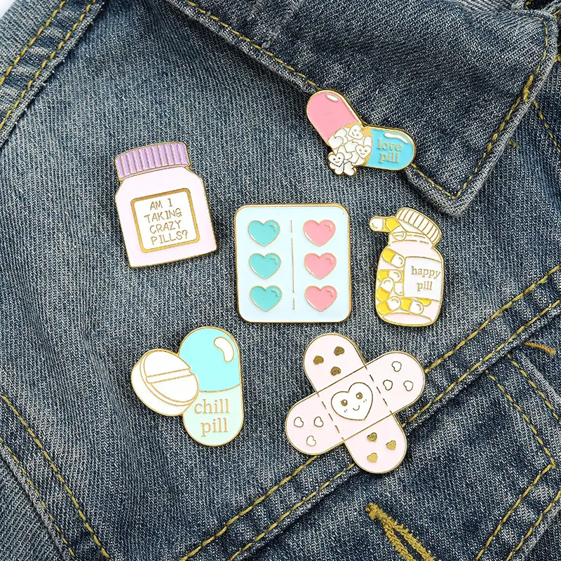 Cartoon Cute Mini Band Aid Band-aids Capsule Pills Shape Letter Brooch Enamel Pin