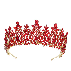 QS nueva venta al por mayor Vintage Barroco Europeo Americano novia corona Tiara aleación chapado <span class=keywords><strong>en</strong></span> oro Tiara cristal boda tocado - Product Image 3