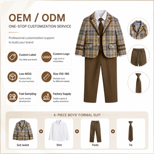 Ensemble de Costume 4 Pièces pour Garçons : <span class=keywords><strong>Blazer</strong></span> à Carreaux, Chemise, Cravate, Pantalon – Tenue Formelle Extensible pour Enfants et Adolescents, Style Gentleman, Mariage, Preppy – Vente en Gros OEM - Product Image 4