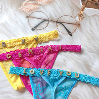 Culotte string sexy taille basse personnalisée en dentelle cils XL pour femme, lingerie florale